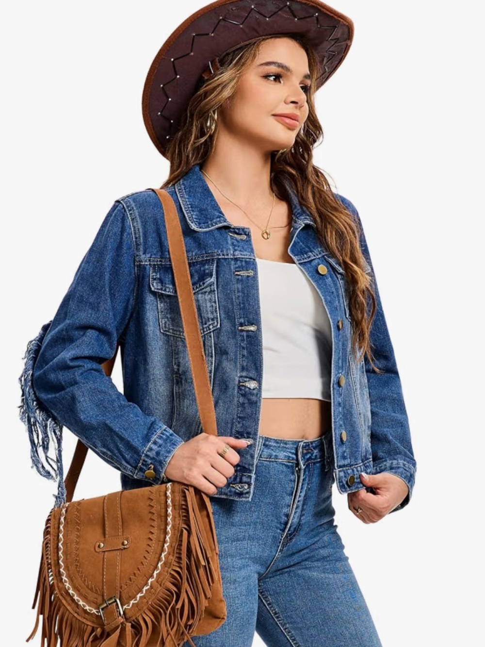 New Woman’s Fringed Cowgirl Western Tassel Distressed Jean Jacket Size XXL